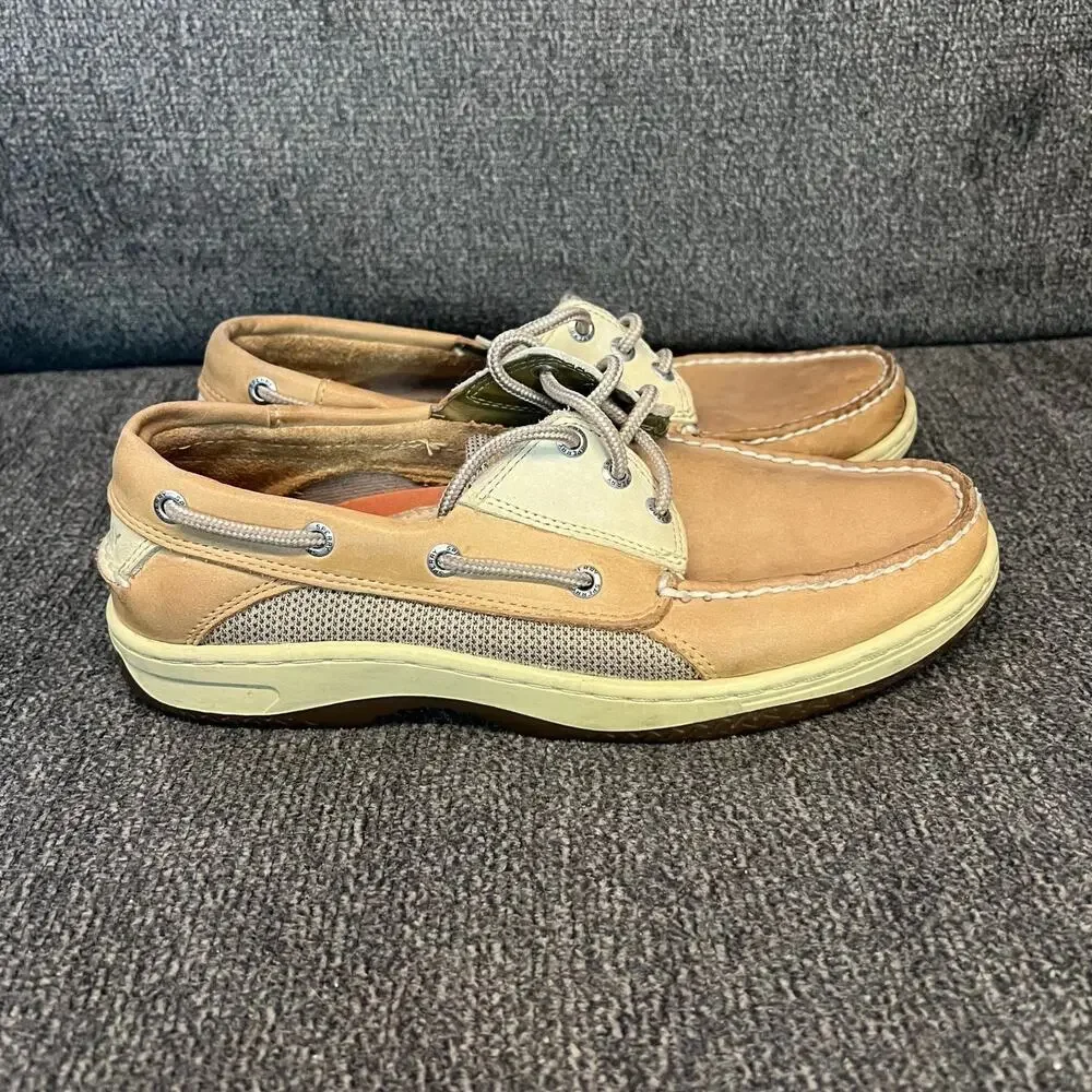 Sperry Top Sider Billfish Boat Shoes Mens 8.5 Tan Beige Leather Air Mesh Rugged